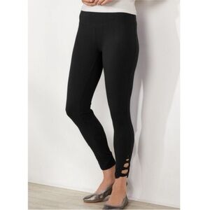 Soft Surroundings Black Slimsations Lattice Twist Ankle Pull-On Casual Leggings
